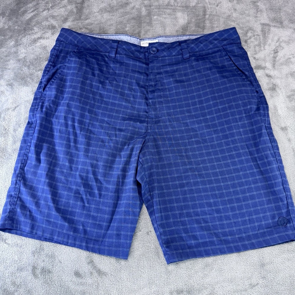 Hang Ten A California Classic Shorts Men's Size 38‎ Navy Blue Checkered Stretch